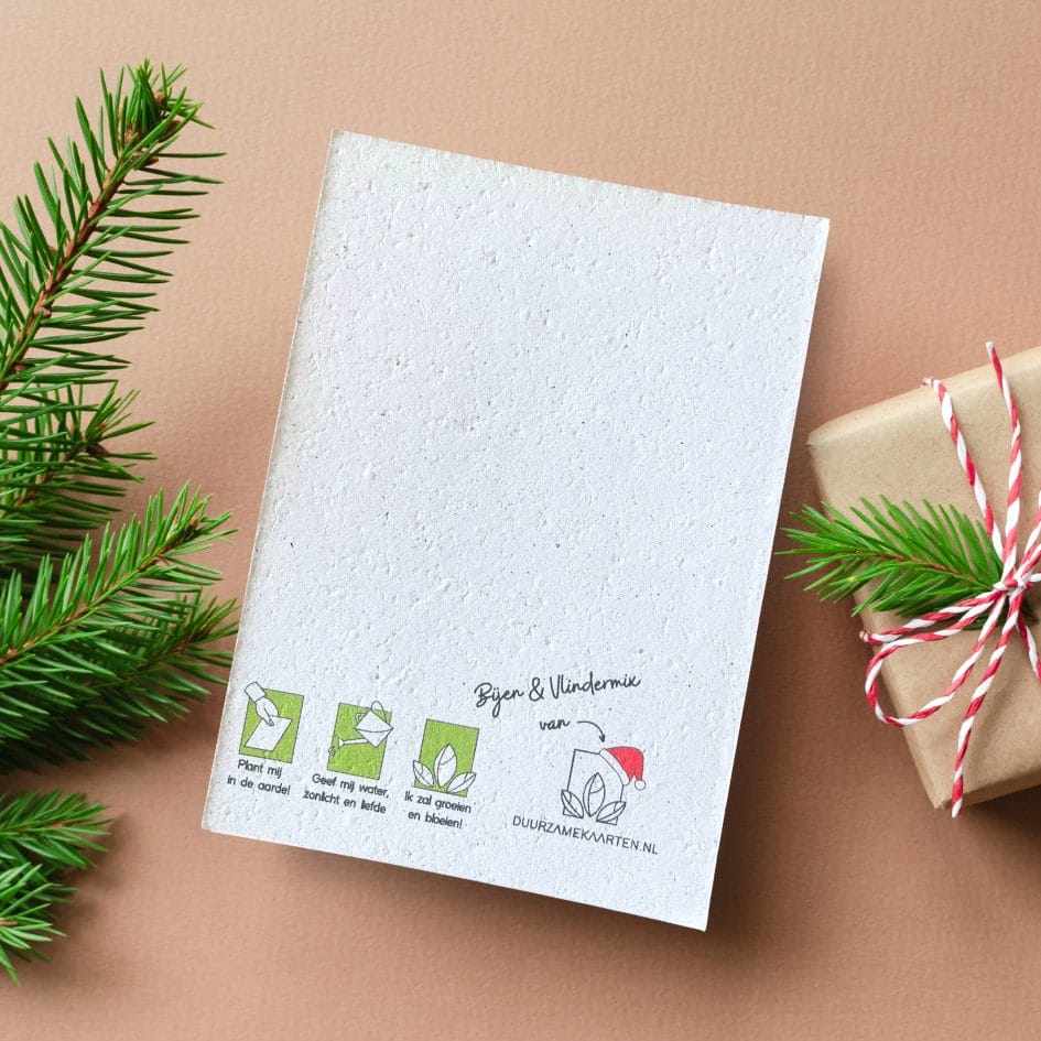 Verticaal duurzame kerstkaart achterkant