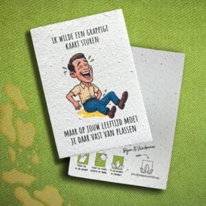 Grappige duurzame verjaardagskaart van groeipapier met humoristische tekst